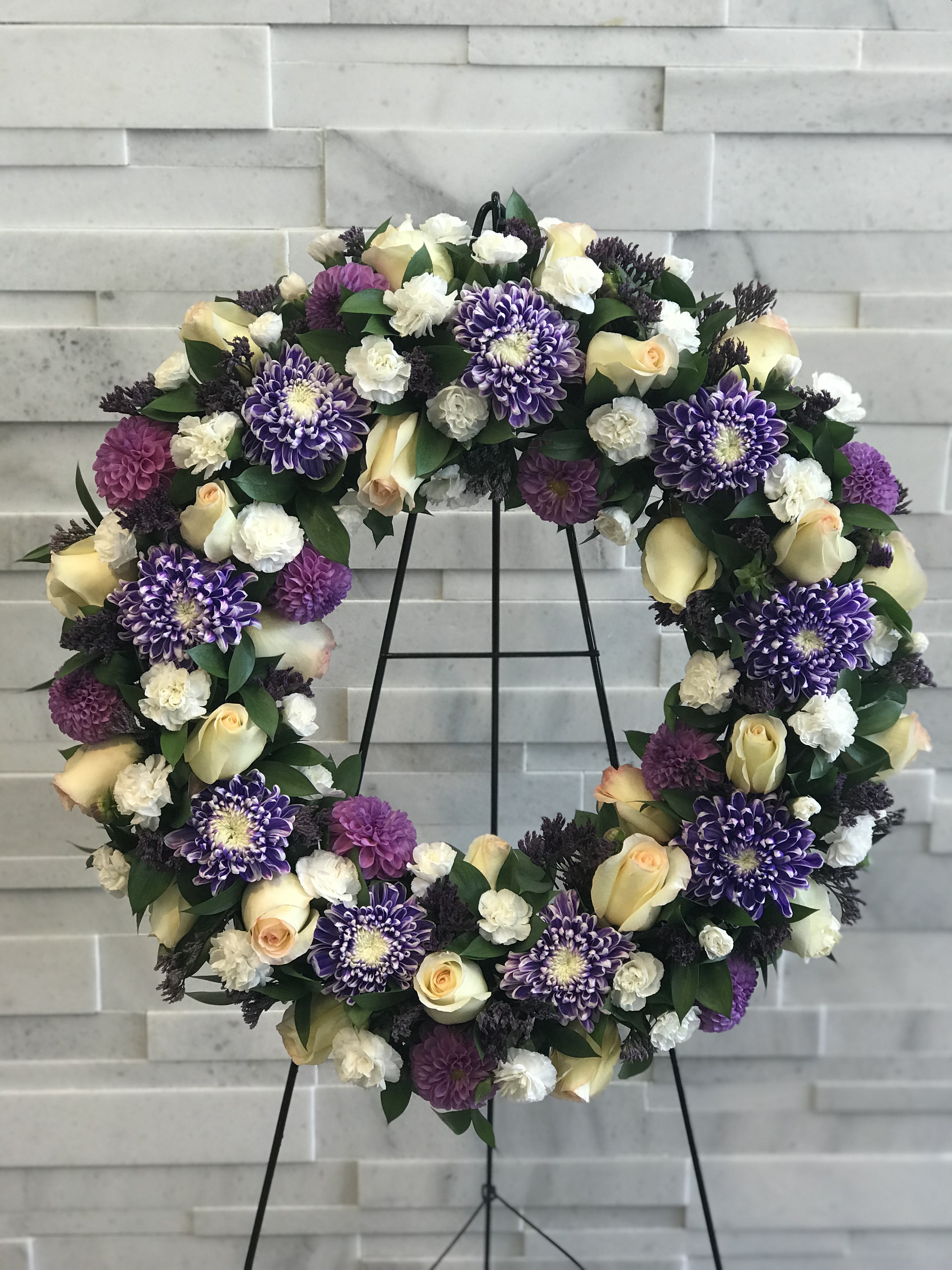 Purple Garden Wreath, Sympathy Flowers